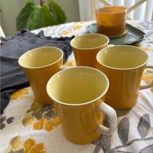 Vintage 70’s Mikasa Yellow Ceramic Mug Set of 4